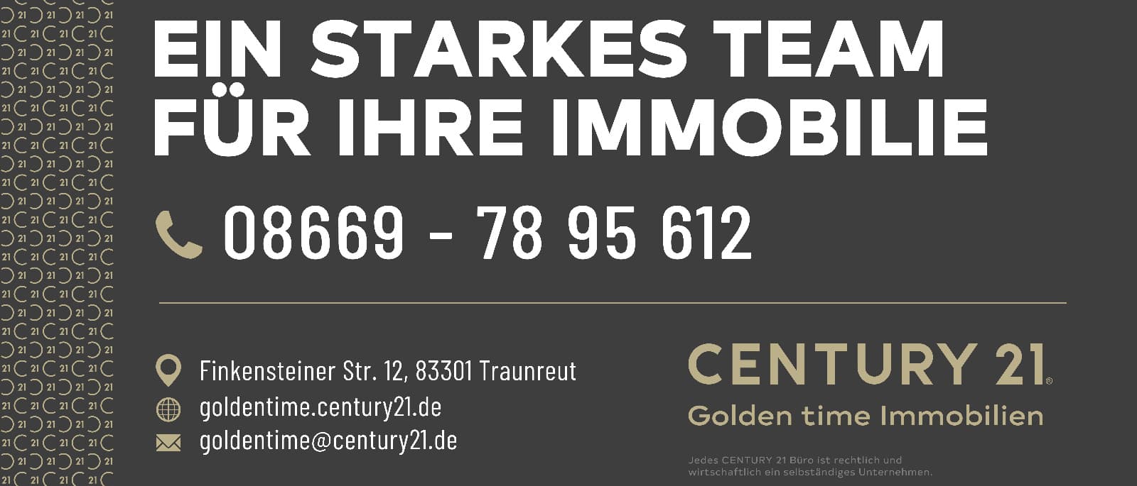 Herzlich willkommen in Traunreut bei CENTURY 21 Golden time Immobilien